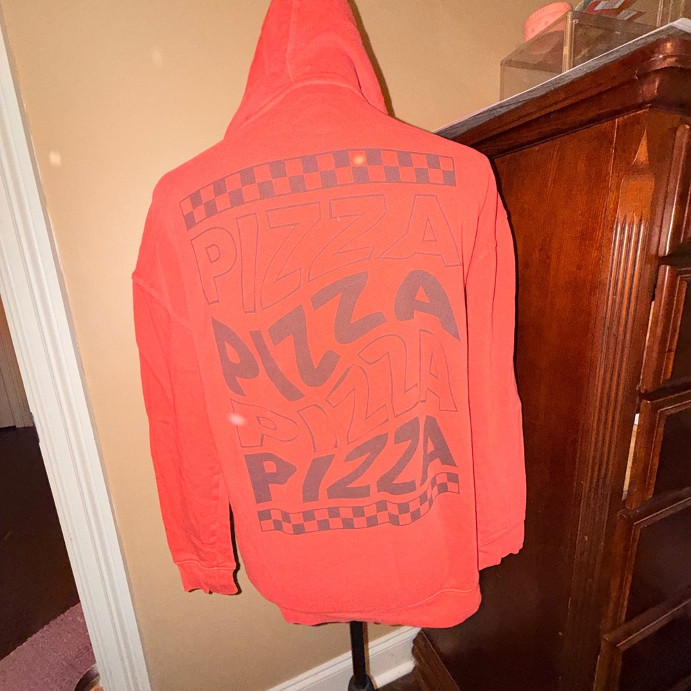 Cat & Jack Pizza Hoodie Kids XL 14 Orange Red Graphic French Terry Sweatshirt